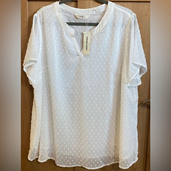 White Relaxed Blouse with Mandarin Collar - Picture 1 of 1